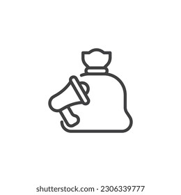 Marketing budget line icon. linear style sign for mobile concept and web design. Megaphone and money bag outline vector icon. Symbol, logo illustration. Vector graphics
