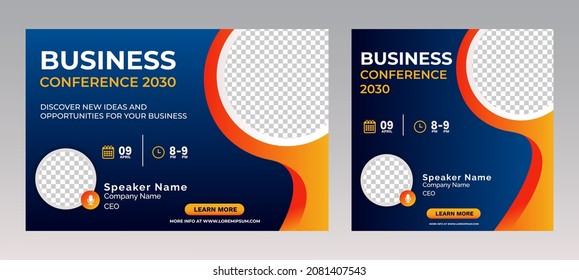 Marketing Business Conference live webinar banner invitation and social media post template. Abstract blue background cover. Business webinar invitation design.