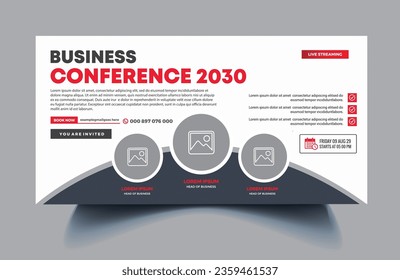 Marketing Business Conference live webinar banner invitation and social media post template. Abstract Gray background cover. Business webinar invitation design.