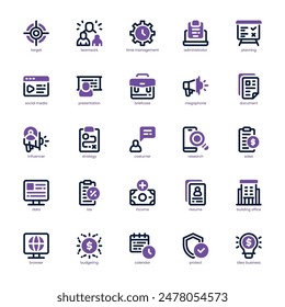 Paquete de iconos de marketing y negocios para su Sitio web, móvil, presentación y diseño de logotipo. Icono de marketing y negocios de diseño de dos tonos. Ilustración gráfica de Vector y trazo editable.