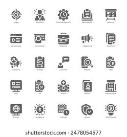 Marketing and Business icon pack for your website, mobile, presentation, and logo design. Marketing and Business icon glyph design. Vector graphics illustration and editable stroke.