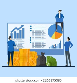 Marketing and business strategy Analysis concept, Graphic reporting, Teamwork company, Finding investments to increase growth, Flat vector illustration, website banner Landing page