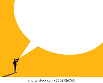 Marketing. Businessman holding a megaphone with speech bubbles