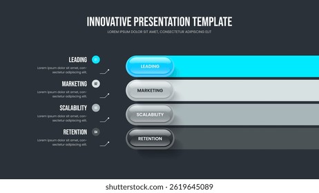 Marketing Campaign 4 Step Infographic Slide Layout. Sales Proposal Presentation Design Vector Illustration. Financial Showcase Four Option Diagram Slideshow Template.
