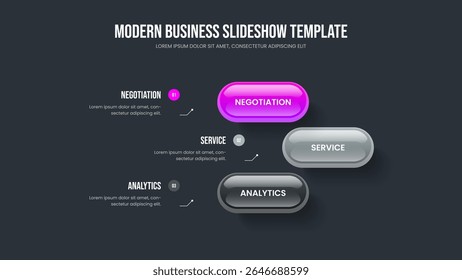 Marketing Campaign Frame Design Vector Illustration. Modern Report 3 Element Infographic Slide Layout. Company Profile Three Step Diagram Slideshow Template.