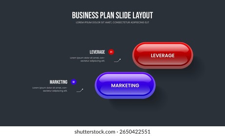 Marketing Campaign Slide Template Vector Illustration. Project Introduction 2 Element Diagram Frame Design. Enterprise Strategy Two Step Infographic Presentation Layout.