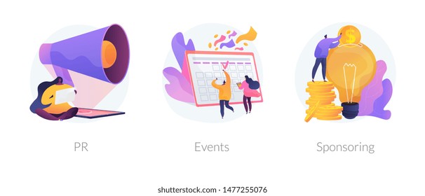 Marketing Campaign, Workflow Planning And Time Management. Business Funding, Money Investing Cliparts Set. PR, Events, Sponsoring Metaphors. Vector Isolated Concept Metaphor Illustrations