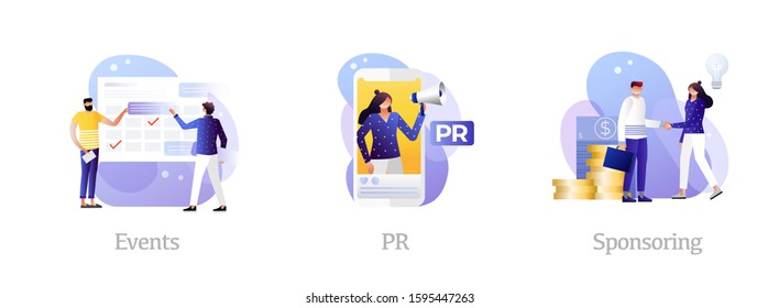 Marketing campaign, workflow planning and time management. Business funding, money investing set. PR, events, sponsoring metaphors. Vector isolated concept metaphor illustrations for website and apps