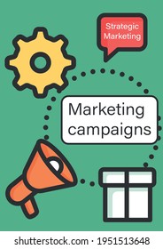 Marketing campaigns brochure.Promote products through television, radio, online platforms template.Flyer,magazine, poster,booklet. Customer data infographic concept.Layout illustration page with icon