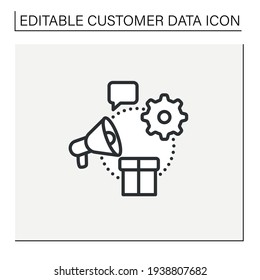 Icono de línea de campañas de marketing.Promueva productos a través de diferentes tipos de medios, como televisión, radio, impresión y plataformas en línea.Concepto de datos del cliente. Ilustración vectorial aislada.Icono editable