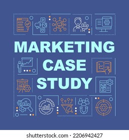 Marketing case study word concepts dark blue banner. Business. Infographics with editable icons on color background. Isolated typography. Vector illustration with text. Arial-Black font used