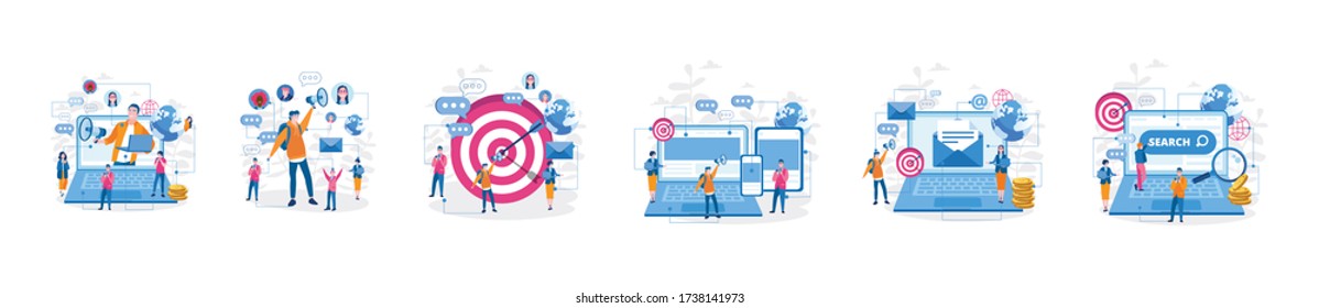 Marketing channels, Referrals , Social media, Direct,  Paid search, email, display ads Marketing Vector illustration for web banner, infographics, mobile. 