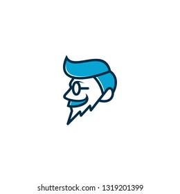 Marketing Coaching Logo, Hipster Business Man with Beard as growth Line Chart