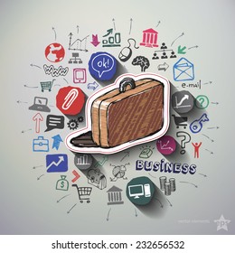 Marketing collage with icons background. Vector illustration