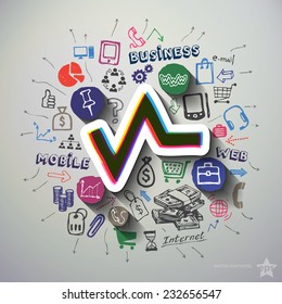 Marketing collage with icons background. Vector illustration