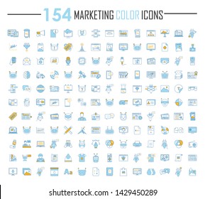 Marketing color icons big set. Referral marketing strategy, sales productivity. Business management, PR, promotion strategy, SMM, SEO. CRM system. Customer relationship. Isolated vector illustrations