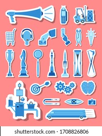 Marketing and commerce icons set in blue tones. 