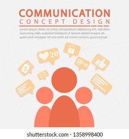 Marketing Communication concept, People icons with Speech Bubbles, on orange background. Marketing and Digital marketing. flat design. Vector Illustration.