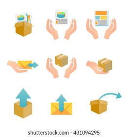 Marketing Company Digital Products Icons With Collateral And Packing Boxes