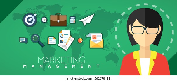 Marketing concept background in flat style. Start up and goal, idea and graphic, vector illustration. Copy space.