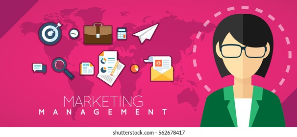 Marketing concept background in flat style. Start up and goal, idea and graphic, vector illustration. Copy space.