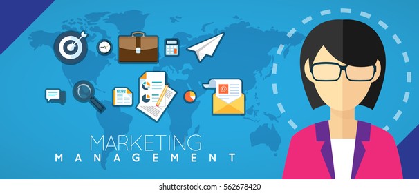 Marketing concept background in flat style. Start up and goal, idea and graphic, vector illustration. Copy space.
