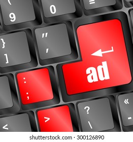 Marketing concept: computer keyboard with word Ad. vector illustration