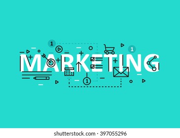 Marketing concept flat line design with icons and elements. Modern marketing concept vectors collection. Thin line flat design banners for website and mobile website, easy to use