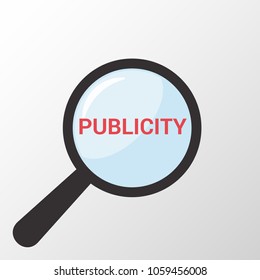 Marketing concept: magnifying optical glass with words Publicity. Vector illustration 