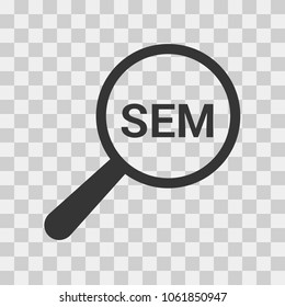 Marketing Concept: Magnifying Optical Glass With Words Sem. Vector illustration