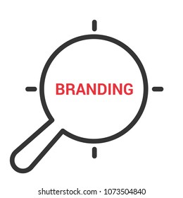 Marketing Concept: Magnifying Optical Glass With Words Branding. Vector illustration