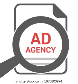 Marketing Concept: Magnifying Optical Glass With Words Ad Agency. Vector illustration