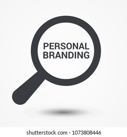 Marketing Concept: Magnifying Optical Glass With Words Personal Branding. Vector illustration