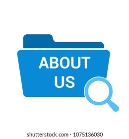 Marketing Concept: Magnifying Optical Glass With Words About Us. Vector illustration