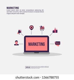 Marketing concept for presentation, promotion, social media marketing, and advertising. Minimalist Marketing infographic with flat icon