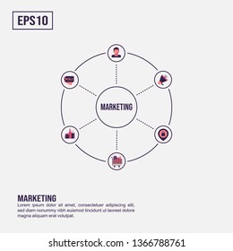Marketing concept for presentation, promotion, social media marketing, and advertising. Minimalist Marketing infographic with flat icon