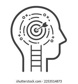 Marketing concept, target group, ambitious mindset, aspirations, hit target, neuroscience and psychology, vector line icon.