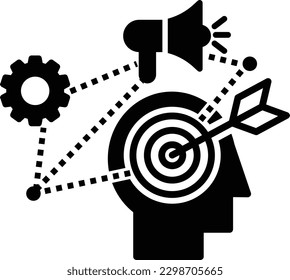 Marketing concept, target group, ambitious mindset, aspirations, hit target, neuroscience and psychology glyph icon