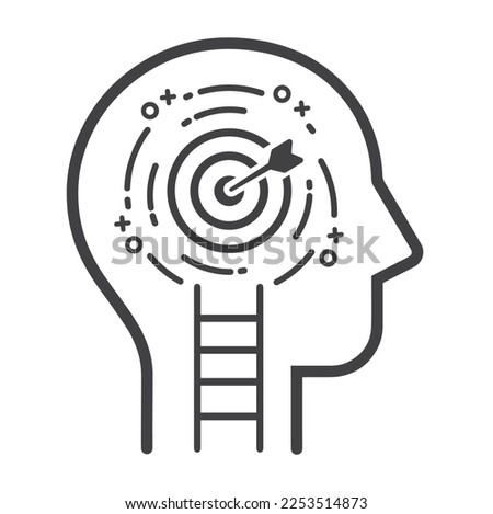 Marketing concept, target group, ambitious mindset, aspirations, hit target, neuroscience and psychology, vector line icon.