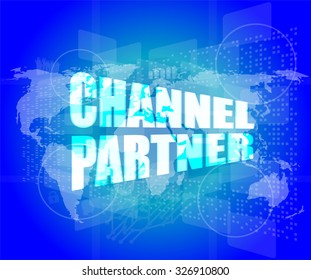 Marketing concept: words channel partner on digital screen vector illustration