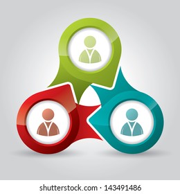 Marketing connection illustrated with color pointers on gray background