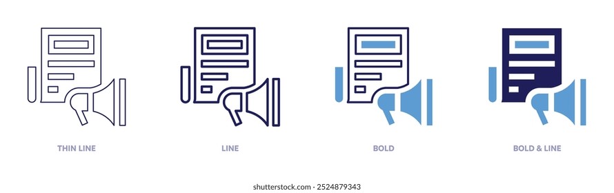 Icono de consultoría de marketing en 4 estilos diferentes. Línea delgada, línea, negrita y línea negrita. Estilo duotono. Trazo editable.