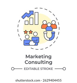 Marketing consulting multi color concept icon. Lead magnet. Customer experience, rating. Round shape line illustration. Abstract idea. Graphic design. Easy to use in infographic, presentation