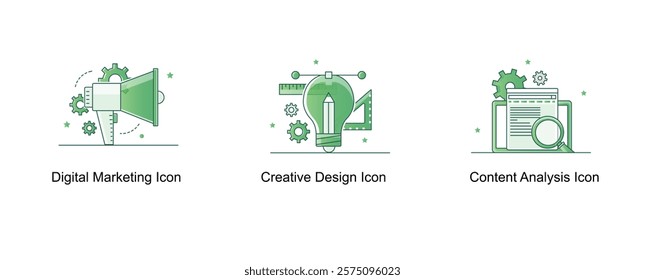 Marketing and Content Creation. Digital Marketing Icon, Creative Design Icon, Content Analysis Icon