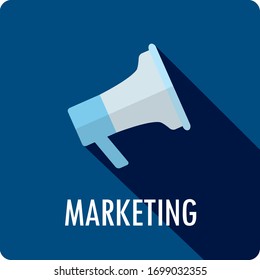 MARKETING dark blue square vector button with symbol