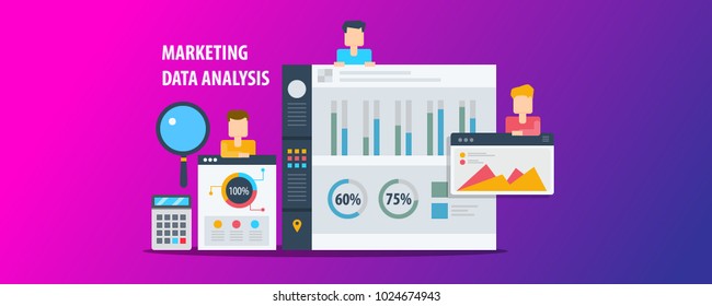 Marketing Data Analysis, ROI Calculation, Data Research And Report On Dashboard Flat Vector Concept