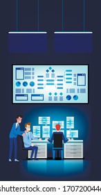 Marketing Data Analysis Workflow. Brainstorming Team Process. Market Agency Statistics Analytics. Surveillance, Analyze and Research. Modern Digital Media Strategy Measure and Planning.