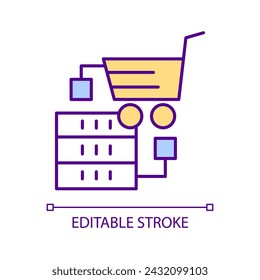 Marketing data collecting RGB color icon. Online store activity analytics. Business information processing. Isolated vector illustration. Simple filled line drawing. Editable stroke