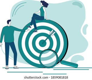 Marketing, data exploration, and goal search.the concept of choosing business directions.Search for ideas and new perspectives.Flat vector illustration.