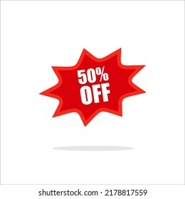 Marketing deal sale tag giving super offer on half price. Yellow red mega discount 50 percent off limited time only label badge two set vector illustration isolated on white background